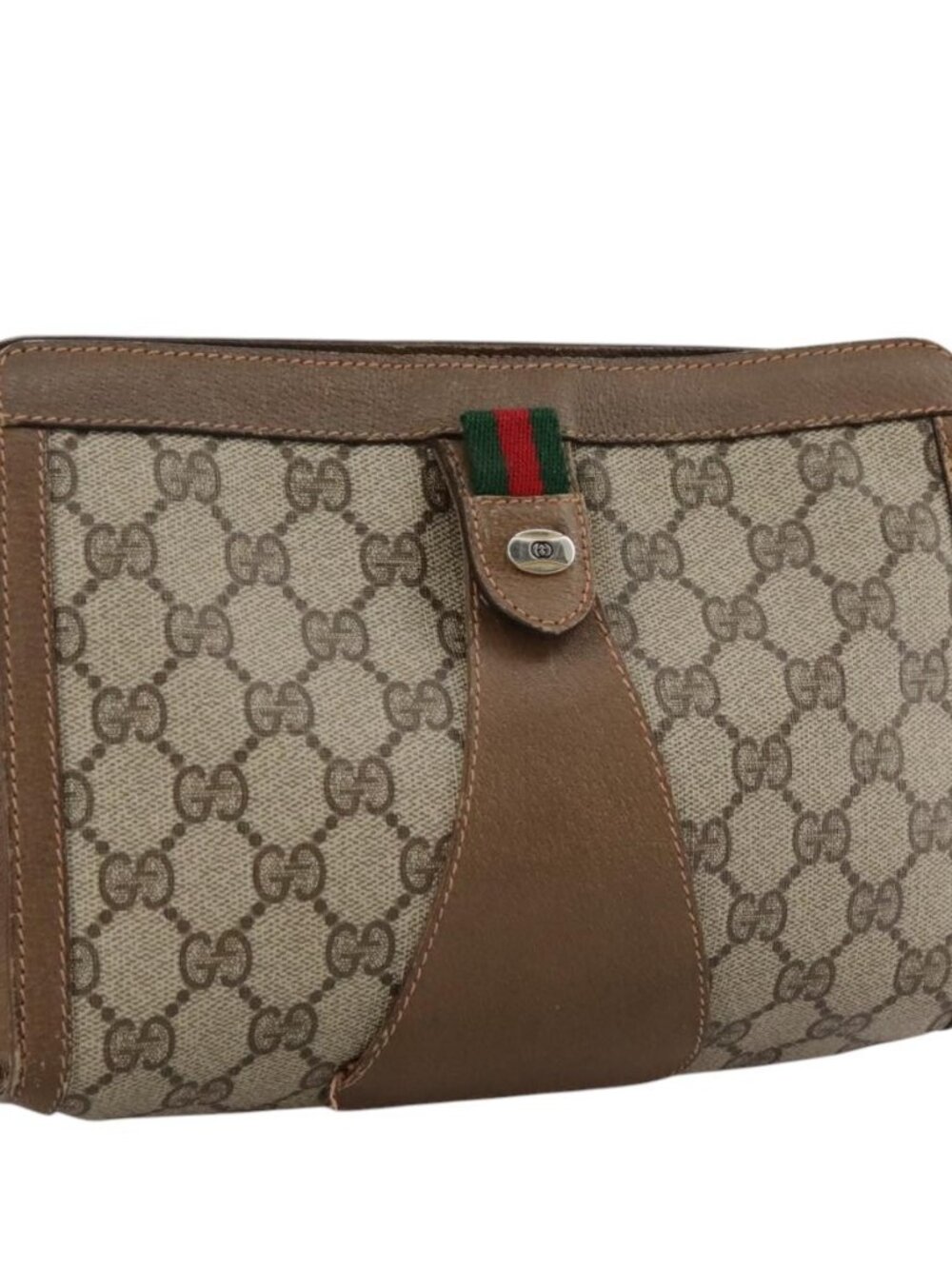 GUCCI GG Supreme Web Sherry Line Clutch Bag PVC Beige Red 89 01 032 Auth bs21276